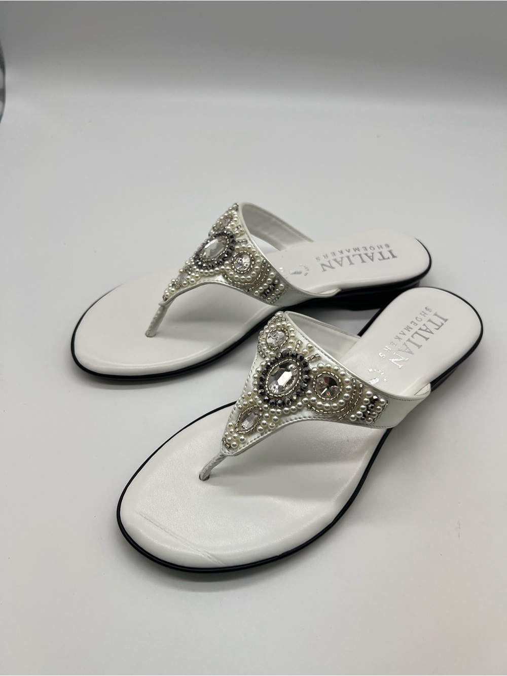 Italian Shoemakers White Embellished Thong Sandals